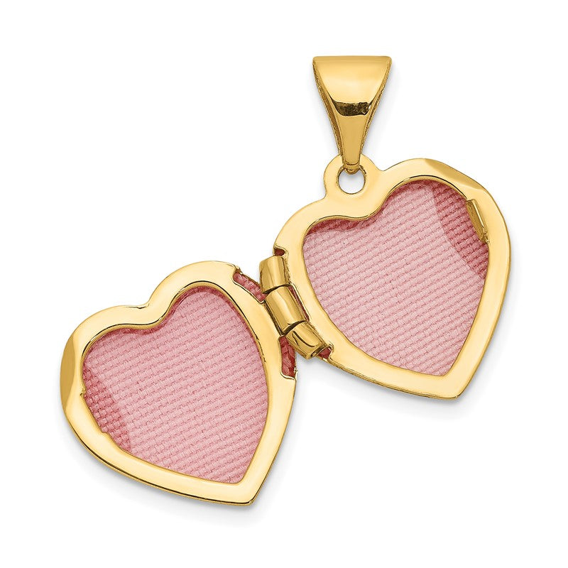 14k Two-tone Diamond LOVE with Poem on Reverse with Heart Charm 12mm Heart Locket XL635