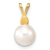 14k 7-8mm White Round Akoya Saltwater Cultured Pearl and 1/20 Carat Diamond Pendant XF476