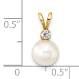 14k 7-8mm White Round Akoya Saltwater Cultured Pearl and 1/20 Carat Diamond Pendant XF476