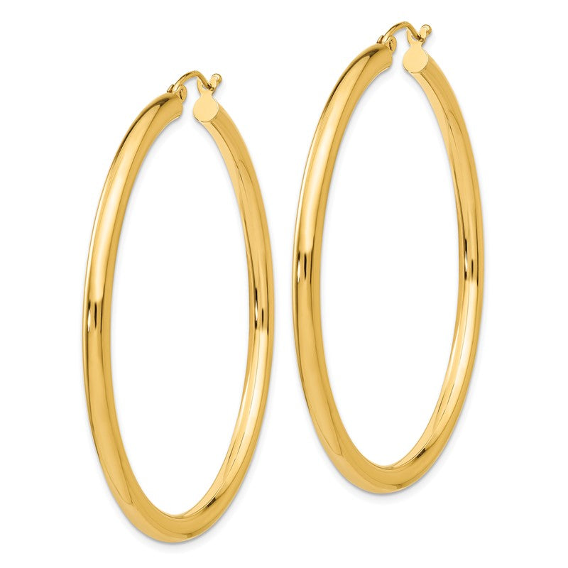 14K 3x50mm Polished Lightweight Tube Hoop Earrings T943L