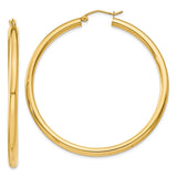 14K 3x50mm Polished Lightweight Tube Hoop Earrings T943L