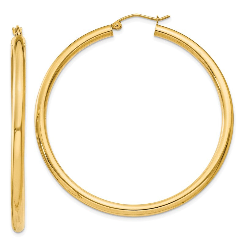 14K 3x50mm Polished Lightweight Tube Hoop Earrings T943L