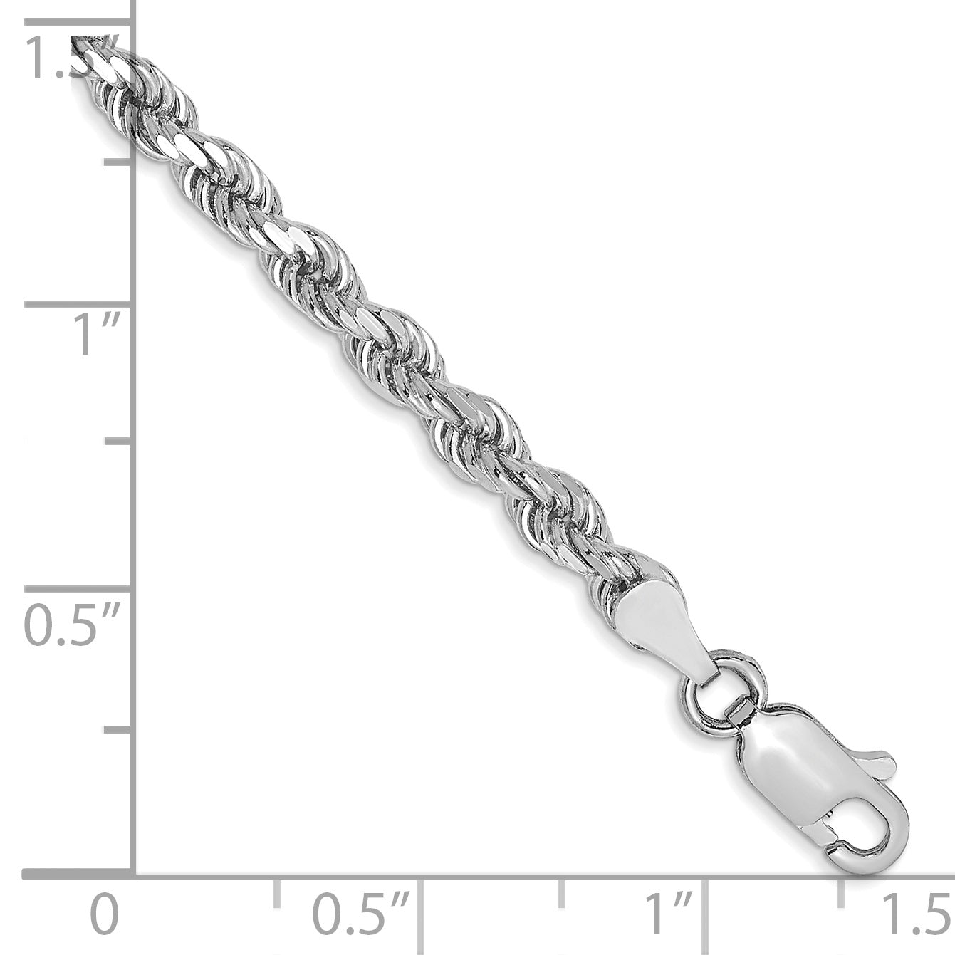 14K White Gold 26 inch 3.5mm Diamond-cut Rope with Lobster Clasp Chain 025W