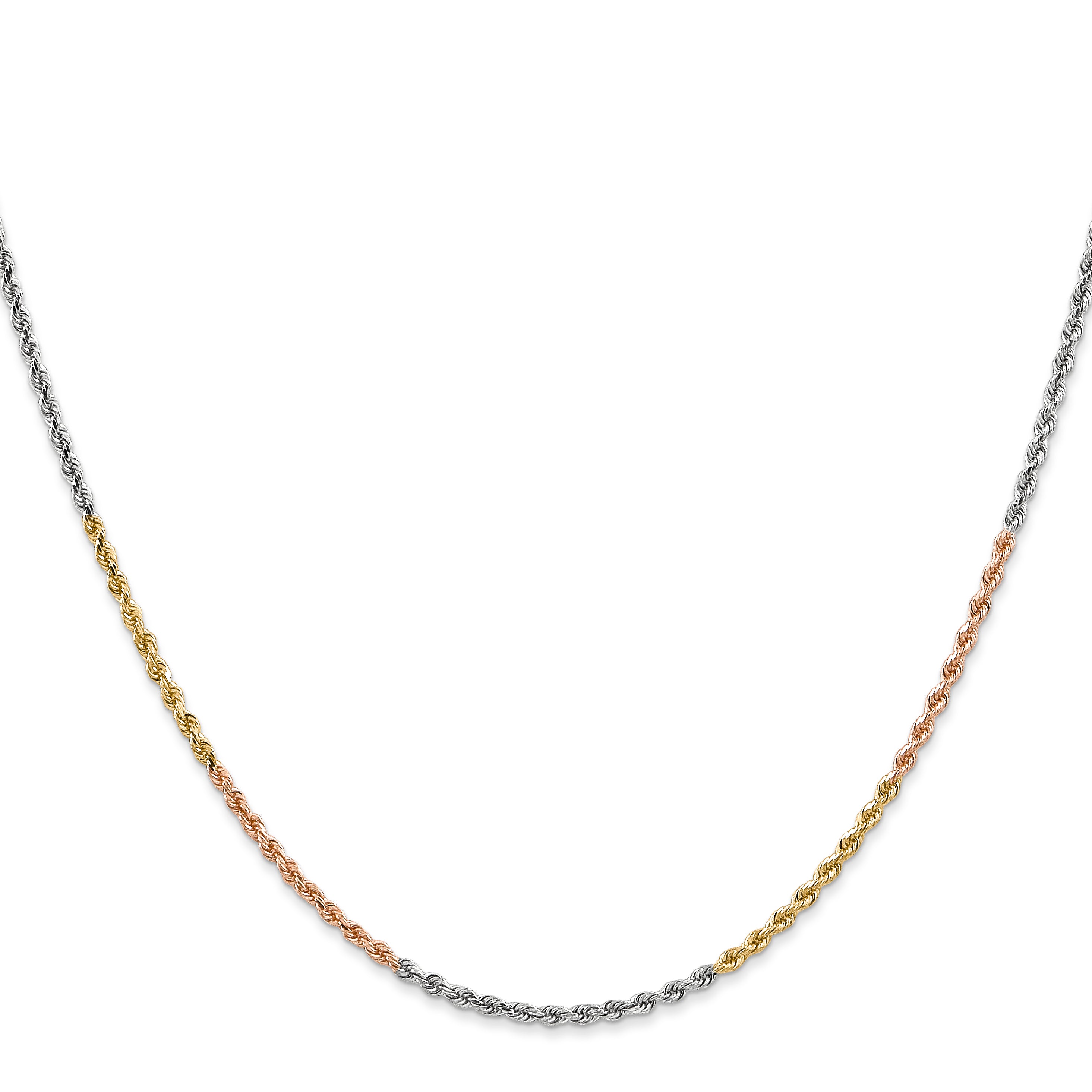 14K Tri-colored 10 inch 1.75mm Diamond-cut Rope with Lobster Clasp Anklet 014TC