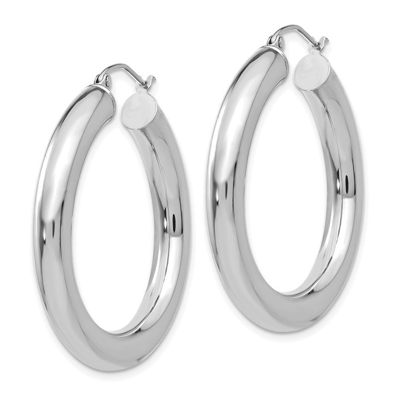 14k White Gold 5x35mm Polished Tube Hoop Earrings T868