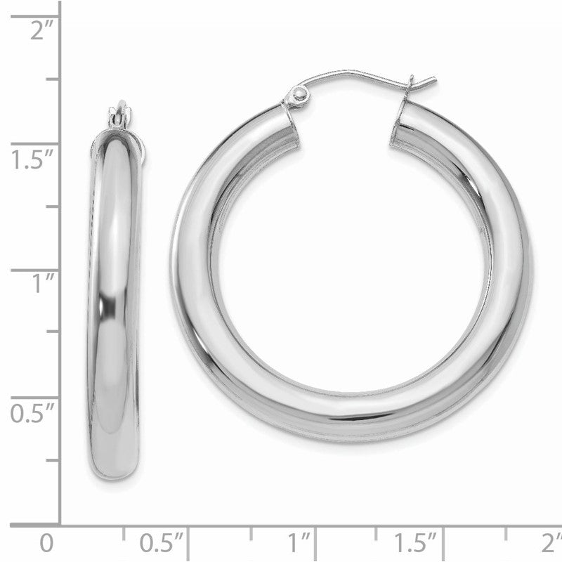 14k White Gold 5x35mm Polished Tube Hoop Earrings T868