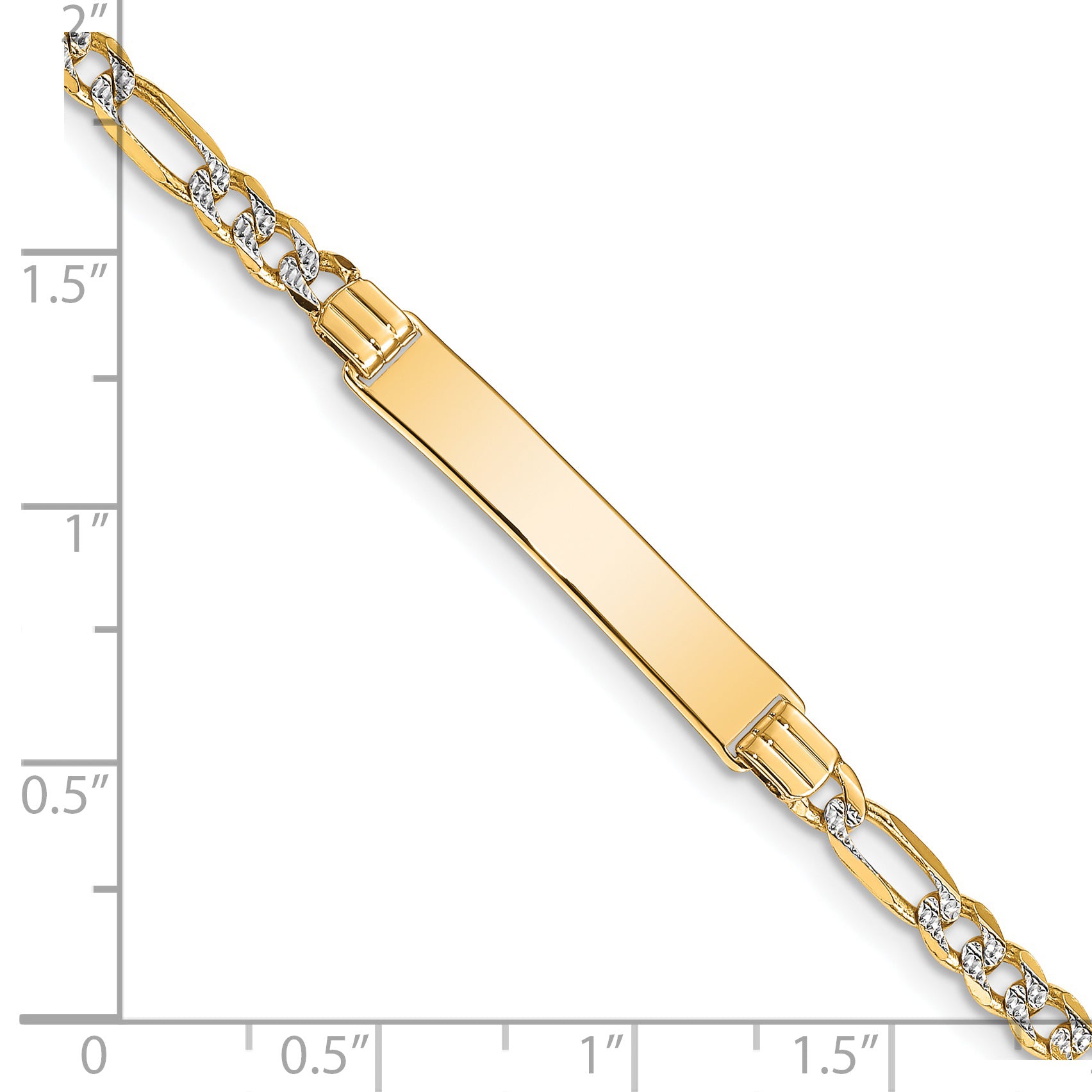 14k Polished with Rhodium Pav� Solid Chain/Solid Plate Figaro Link 25.5x5mm Plate 7 inch ID Bracelet FW100ID