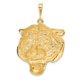 14k Large Satin Diamond-cut Tiger Head Pendant C1158