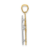 14K Two-tone Polished Filigree 2 Level Heart Cross Pendant K5503