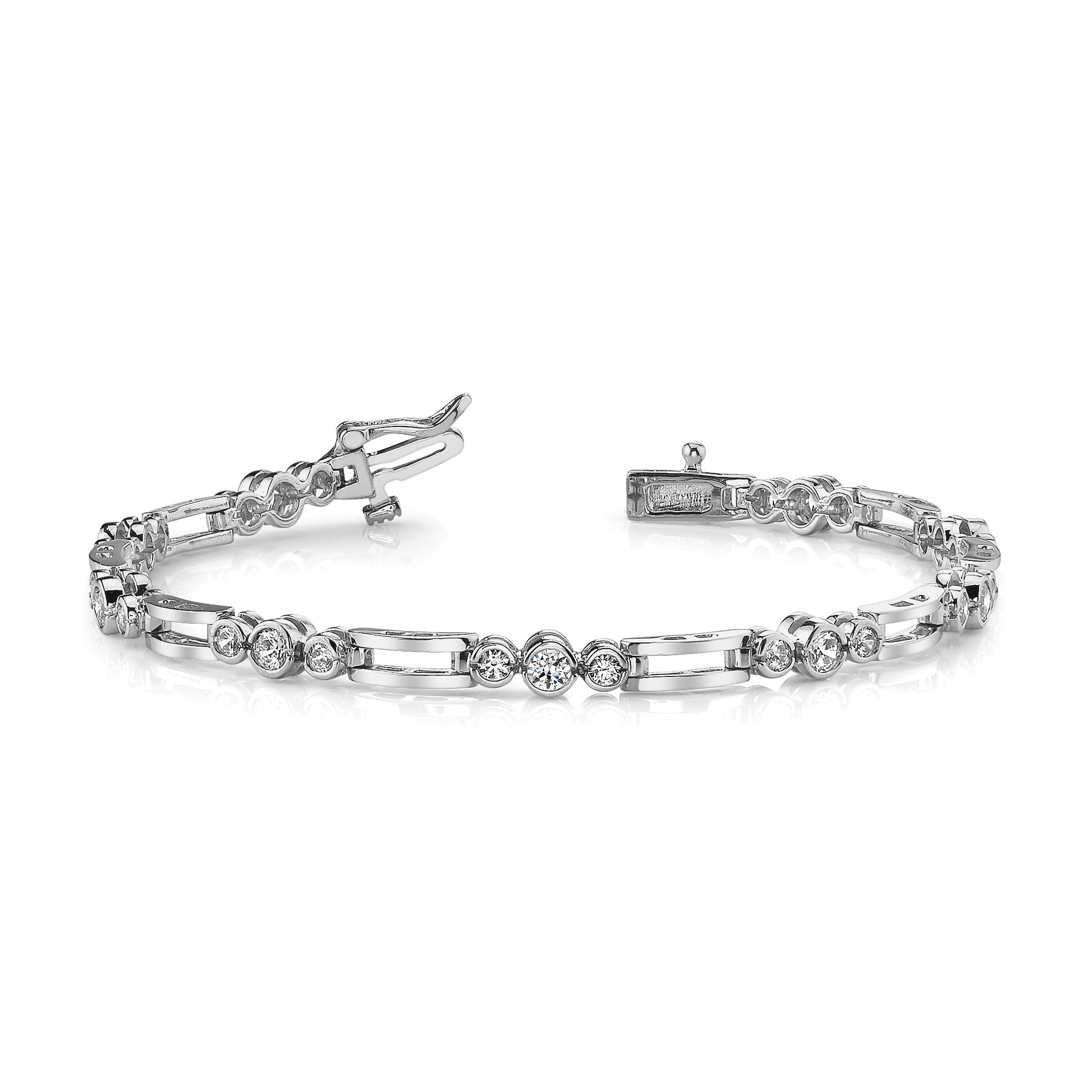14k White Gold Complete 1 carat Round AAA Diamond Bezel Paperclip Link 7 inch Tennis Bracelet X639WAAA