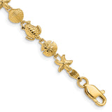 14k Polished and Textured Sea Life 7 inch Bracelet FB1279