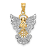 14k and White Rhodium Filigree Angel Pendant D3720