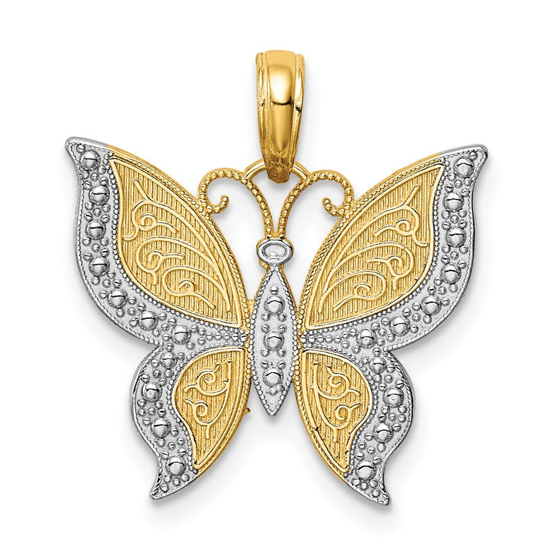 14K and White Rhodium Butterfly Pendant K4242