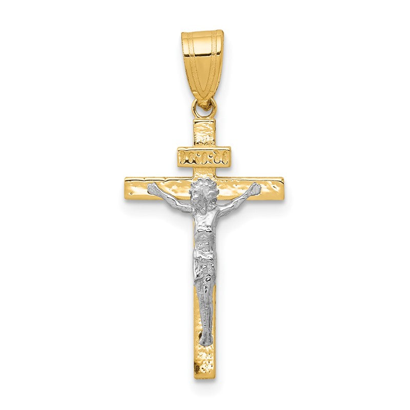 14K Two-tone INRI Crucifix Pendant D3669