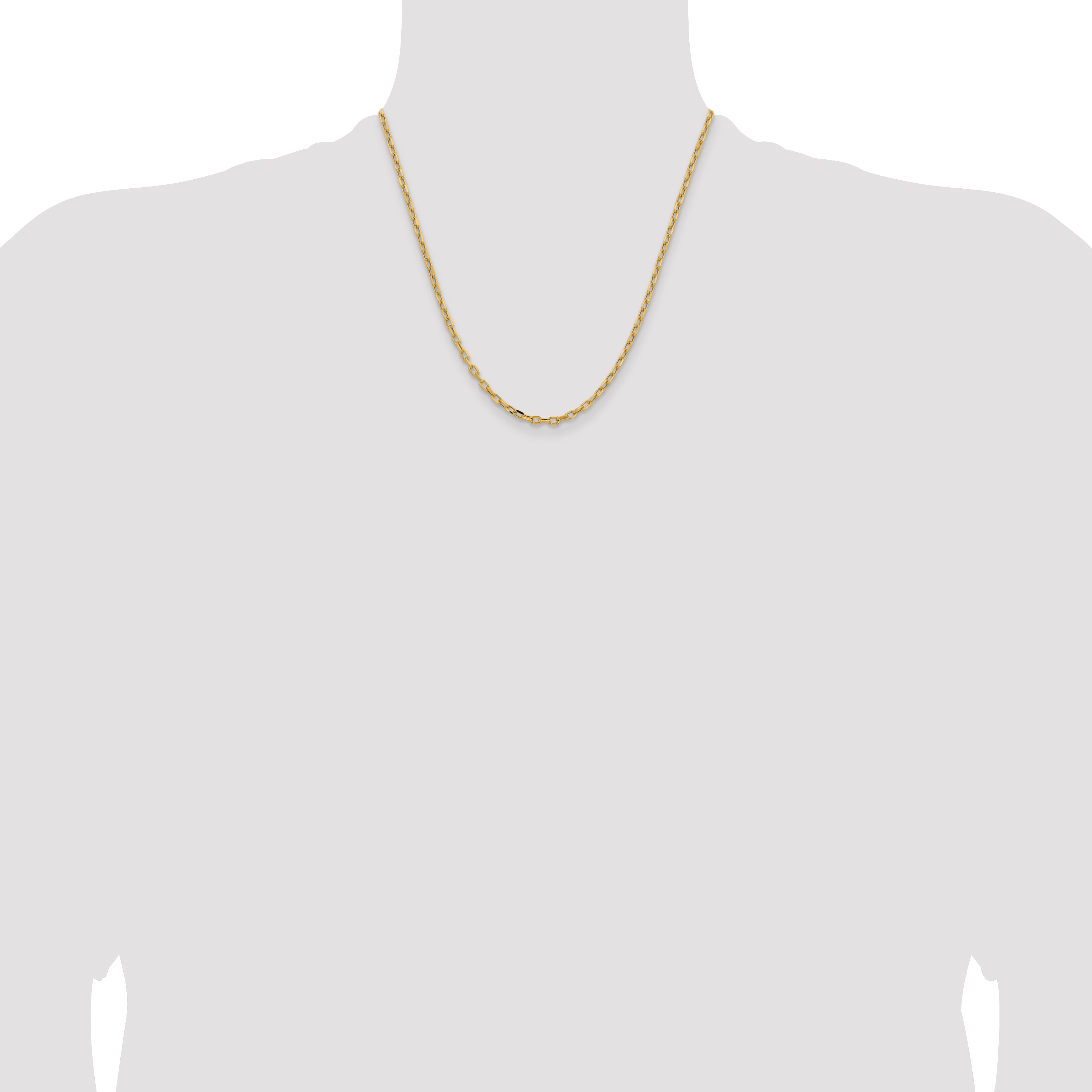 14K Yellow Gold 26 inch 3mm Semi-Solid Diamond-cut Open Link Cable with Lobster Clasp Chain BC189