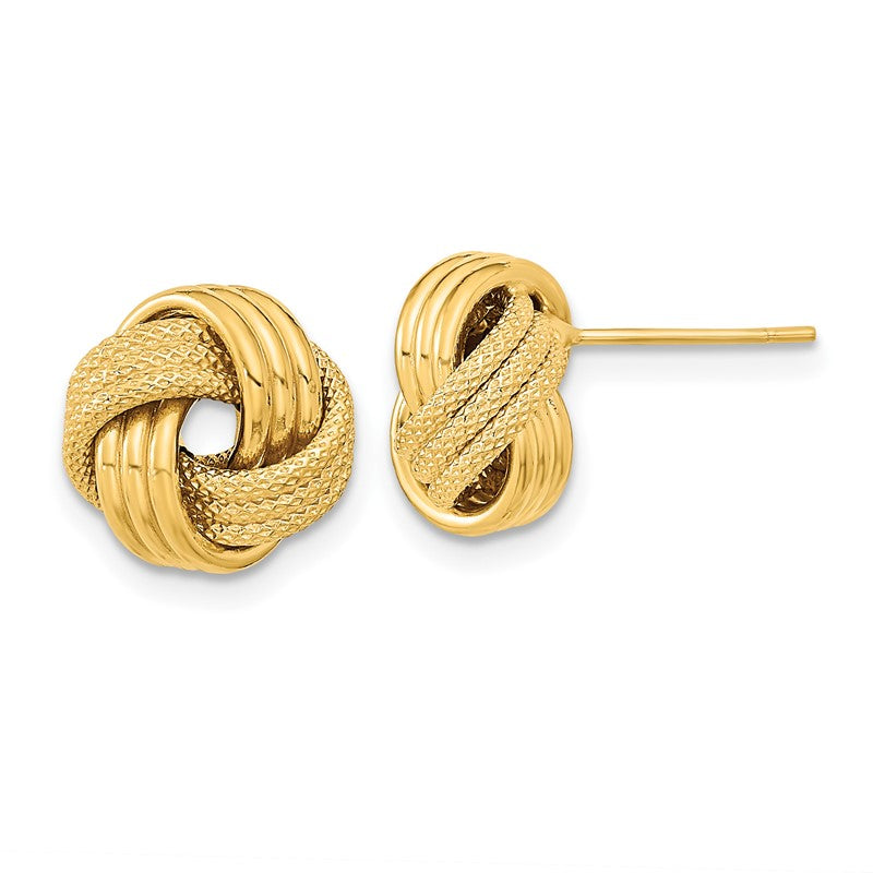 14k 11mm Polished Textured Triple Love Knot Post Earrings TL1061