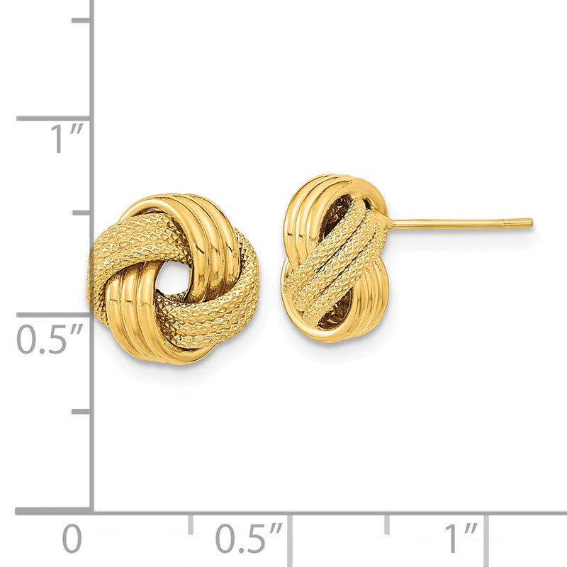 14k 11mm Polished Textured Triple Love Knot Post Earrings TL1061