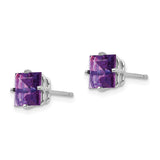 14k White Gold 6mm Princess-cut Amethyst Post Earrings XE62WAM