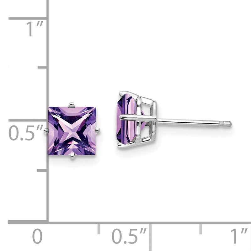 14k White Gold 6mm Princess-cut Amethyst Post Earrings XE62WAM
