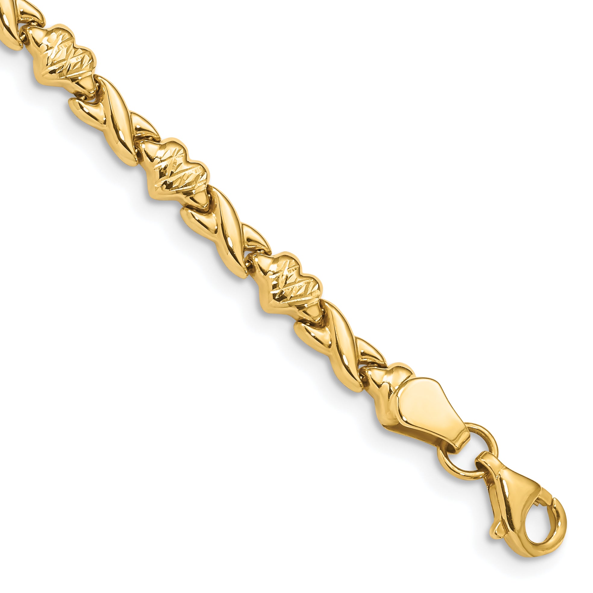14k Polished Diamond-cut X-and-Heart 7 inch Bracelet FB1431