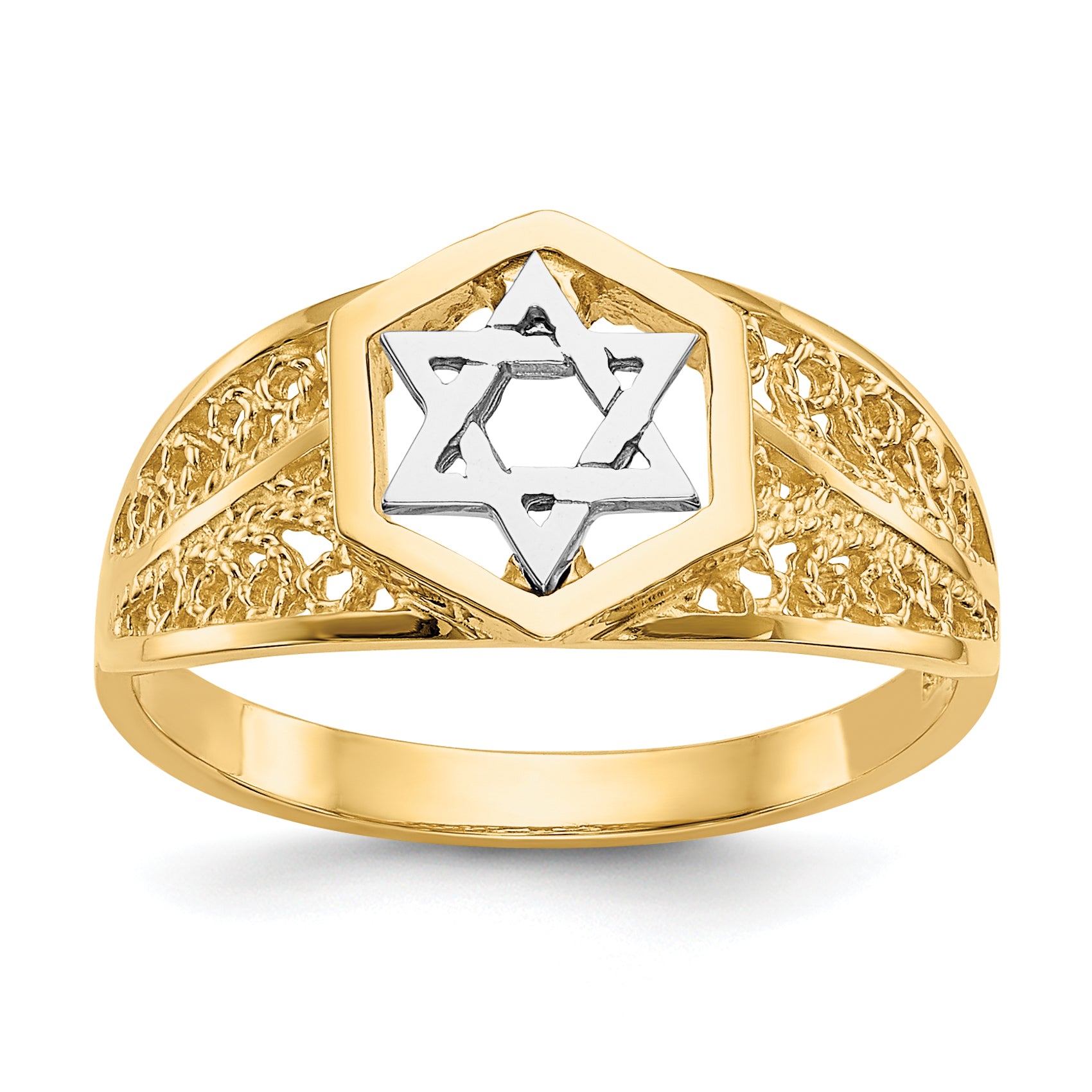 14k Two-Tone Polished Star of David Ring K5737
