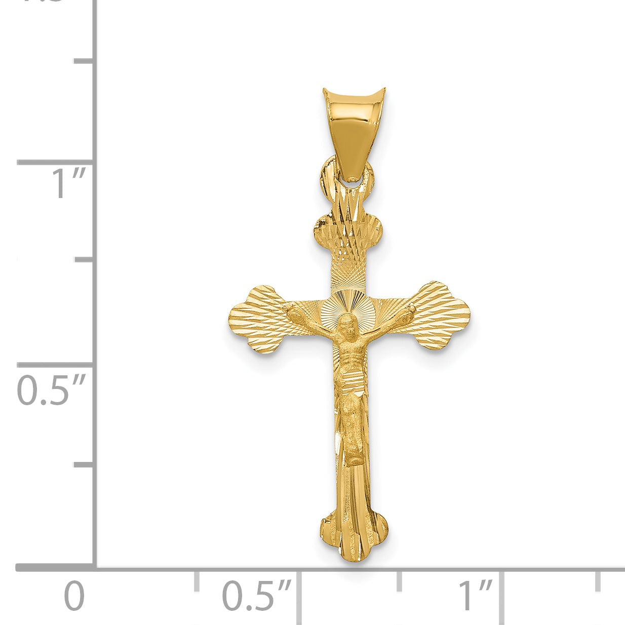 14k Polished Satin and Diamond-cut Crucifix Pendant K5555