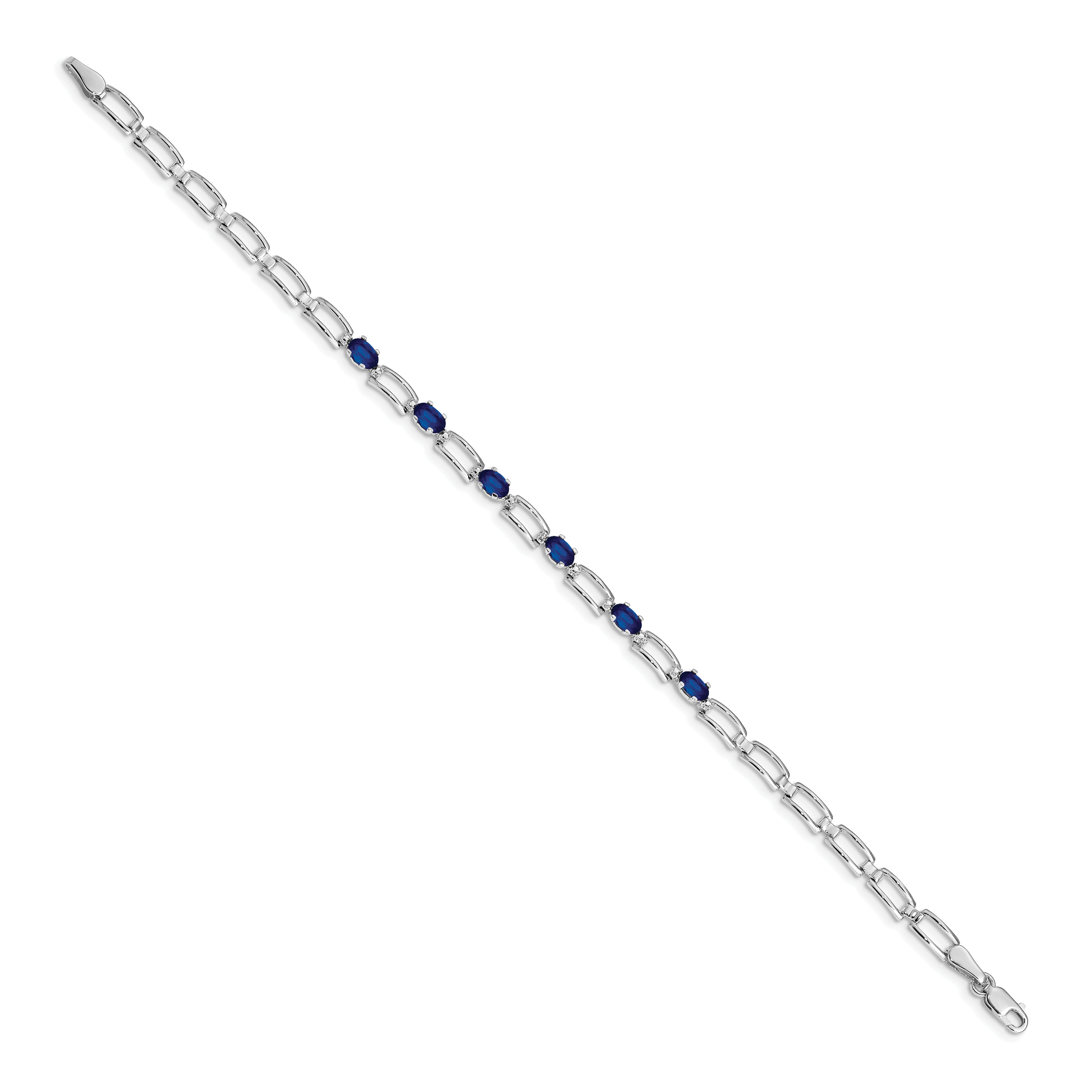14k White Gold Complete Oval Sapphire and Paperclip Link 7 inch Bracelet BM4752