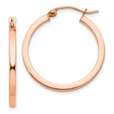 14k Rose Gold 2x25mm Polished Lightweight Square-Tube Hoop Earrings TF736