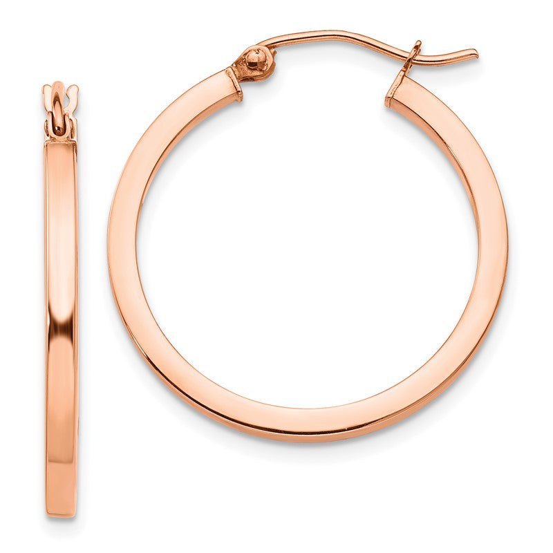 14k Rose Gold 2x25mm Polished Lightweight Square-Tube Hoop Earrings TF736