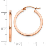 14k Rose Gold 2x25mm Polished Lightweight Square-Tube Hoop Earrings TF736