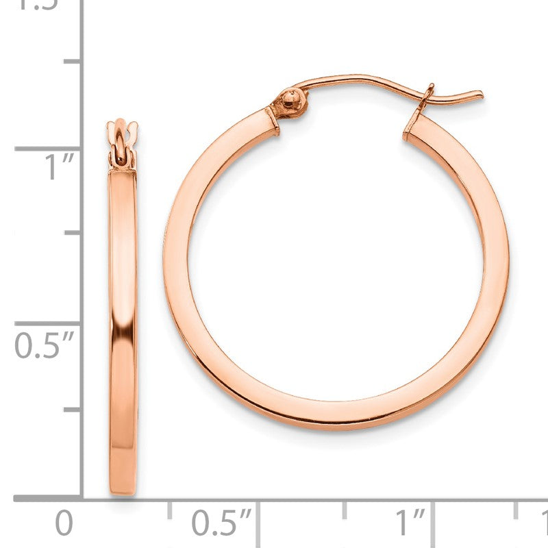 14k Rose Gold 2x25mm Polished Lightweight Square-Tube Hoop Earrings TF736