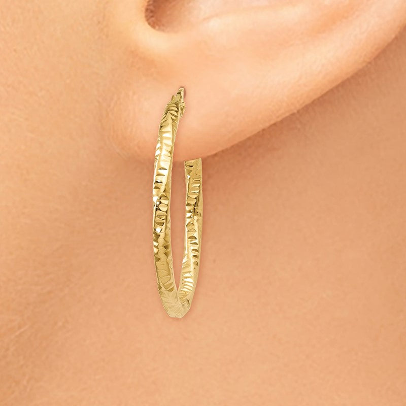 14K Polished and Textured Hoop Earrings TH674