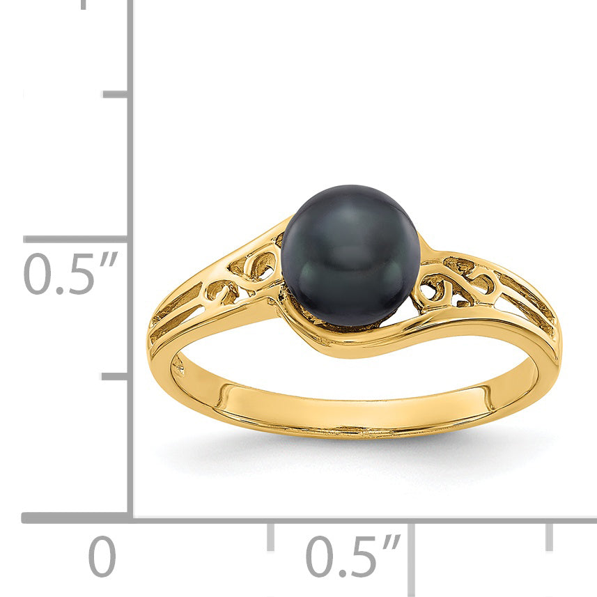 14k 6mm Black FW Cultured Pearl ring Y1918BP