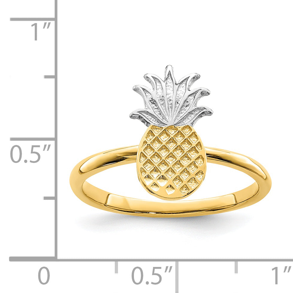 14K and White Rhodium Polished Pineapple Ring D4728