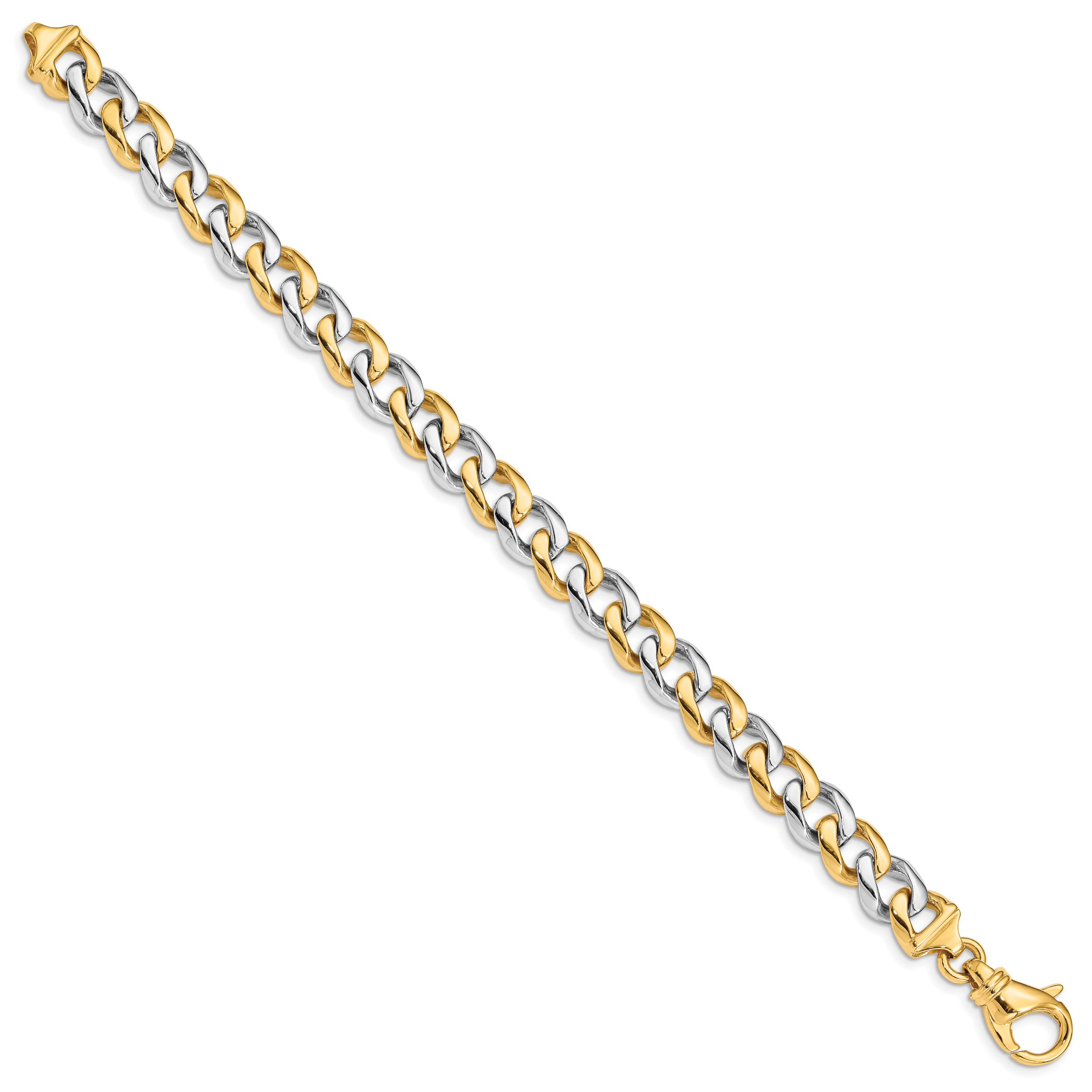 14K Two-tone 20 inch 9.3mm Hand Polished Fancy Link with Fancy Lobster Clasp Chain LK512