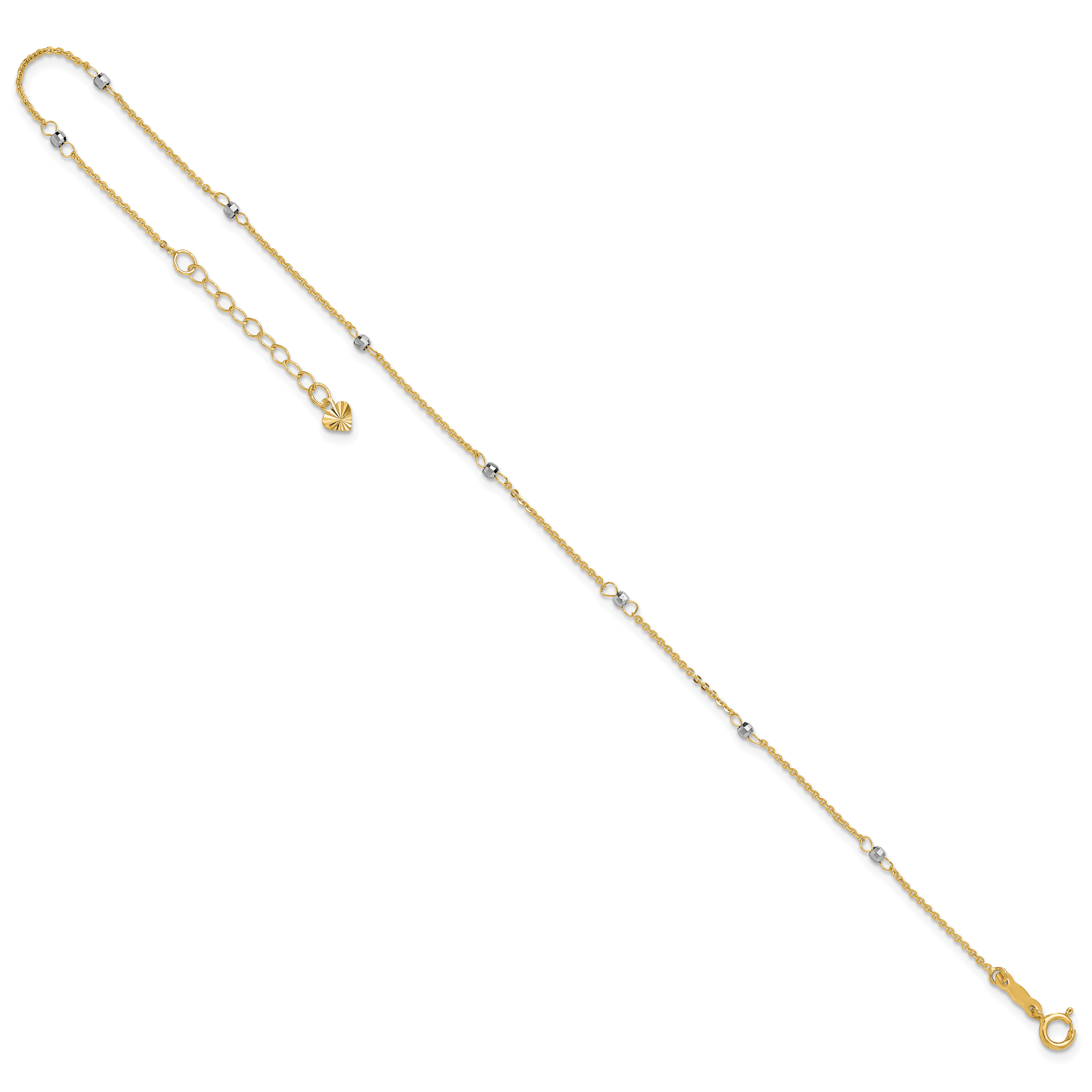 14k Two-tone Cable Chain Mirror Beads 8-Station 9 inch Plus 1 inch Extender - Total 10 inch Anklet ANK264
