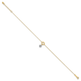 14K Two-tone Circle with Diamond-cut Puffed Heart Dangle 9 inch Plus 1 inch Extender - Total 10 inch Anklet ANK243