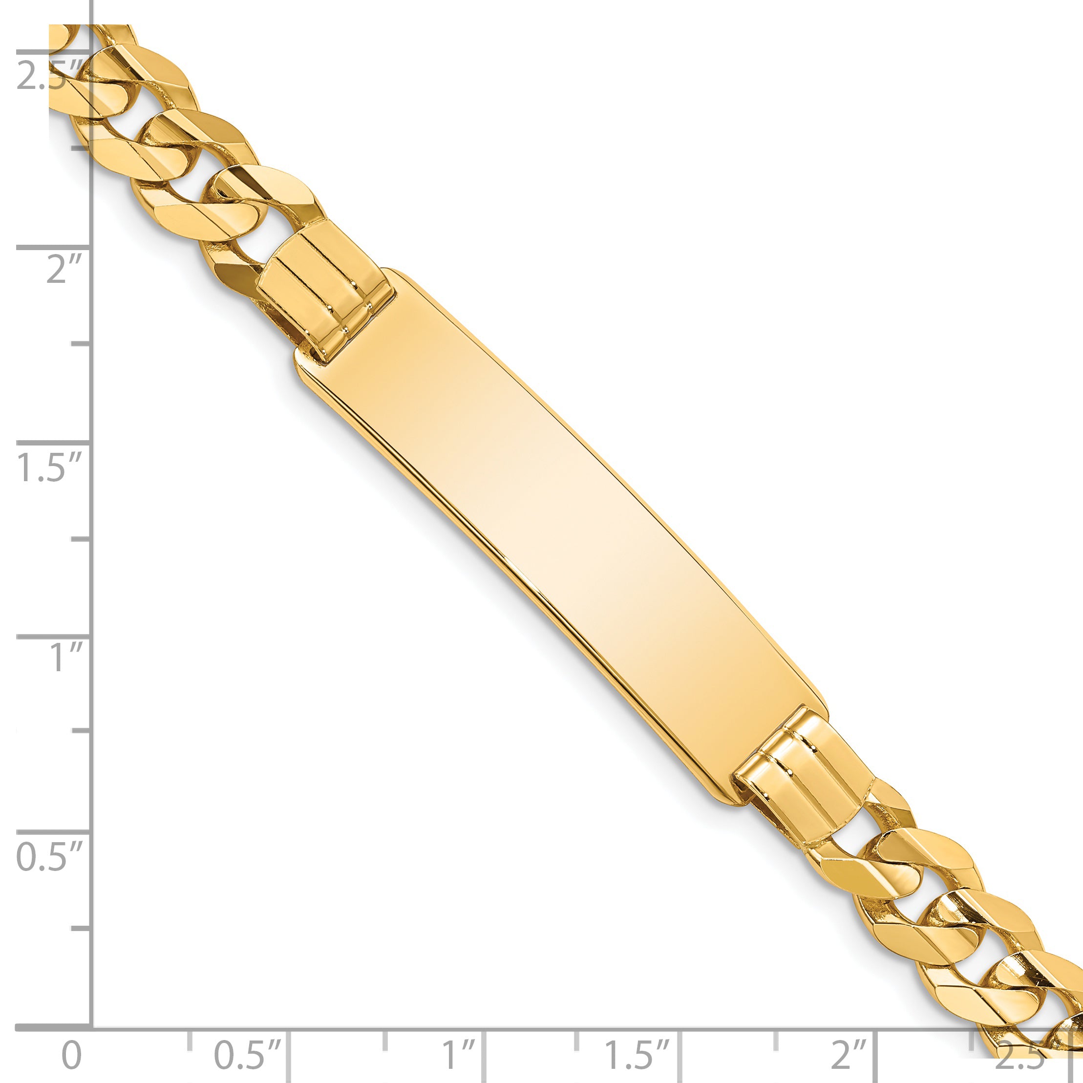 14k Polished Solid Chain/Solid Plate Curb Link 37x8.5mm Plate 8 inch ID Bracelet CUR220ID