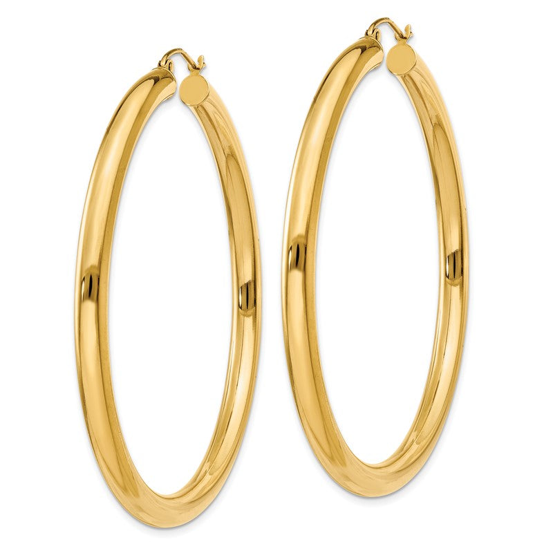 14K 4x55mm Polished Lightweight Tube Hoop Earrings T953L