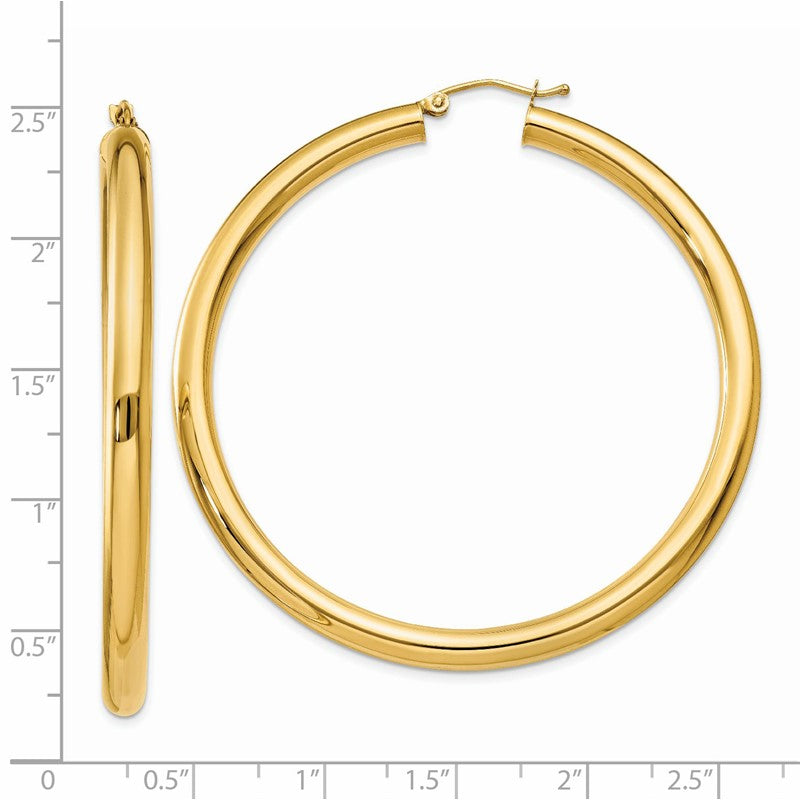 14K 4x55mm Polished Lightweight Tube Hoop Earrings T953L