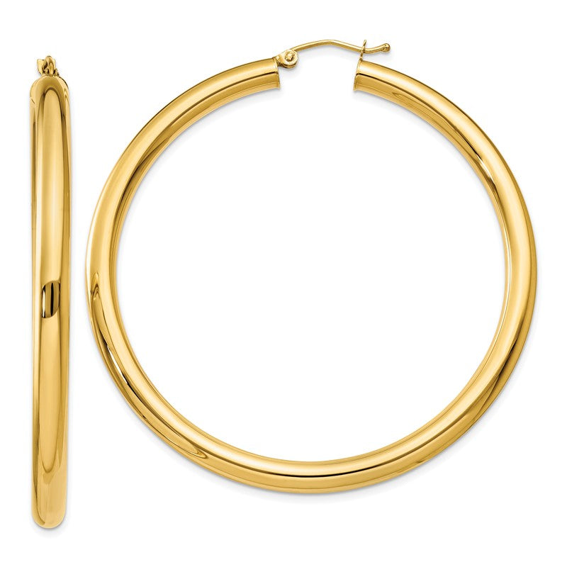 14K 4x55mm Polished Lightweight Tube Hoop Earrings T953L