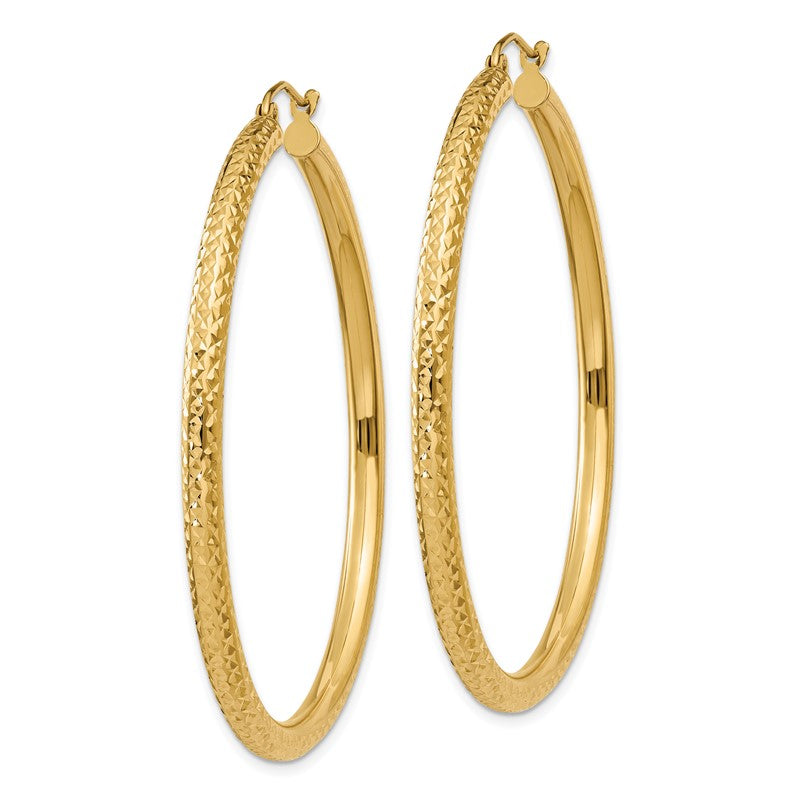 14k 3x50mm Diamond-cut Round Tube Hoop Earrings TC271