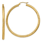 14k 3x50mm Diamond-cut Round Tube Hoop Earrings TC271