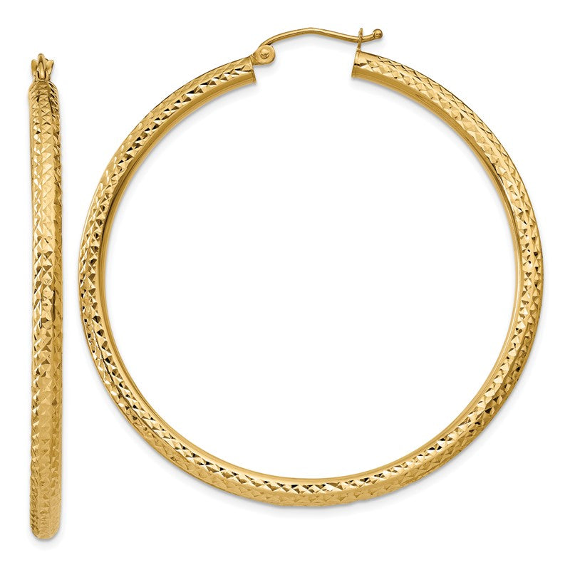 14k 3x50mm Diamond-cut Round Tube Hoop Earrings TC271