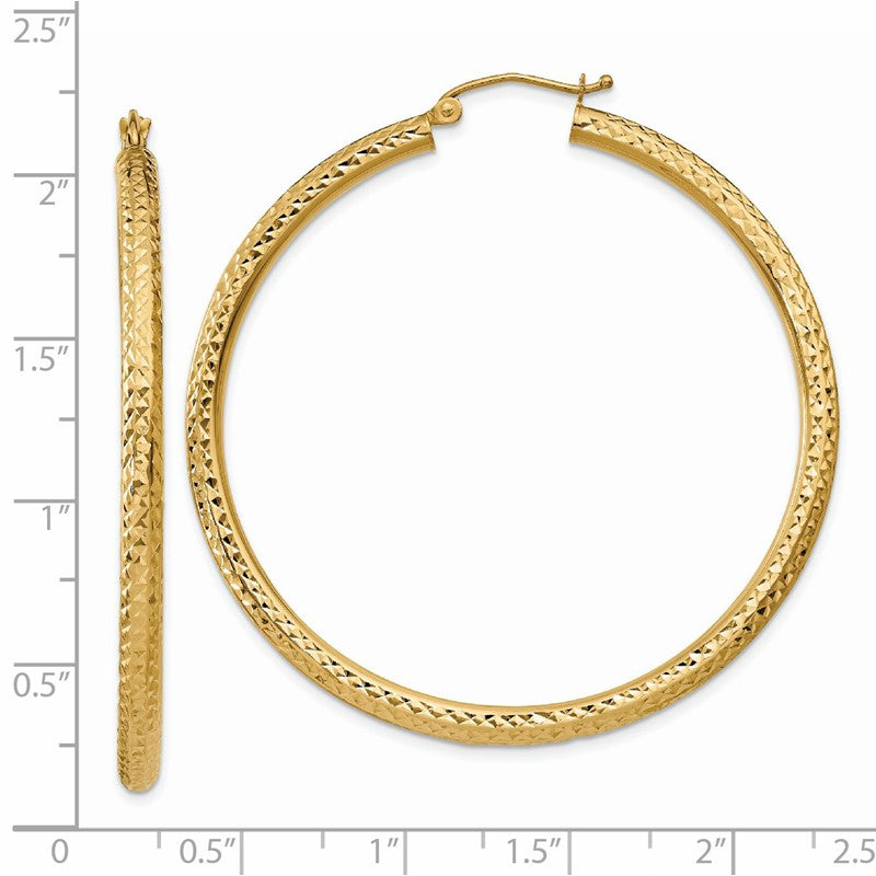 14k 3x50mm Diamond-cut Round Tube Hoop Earrings TC271