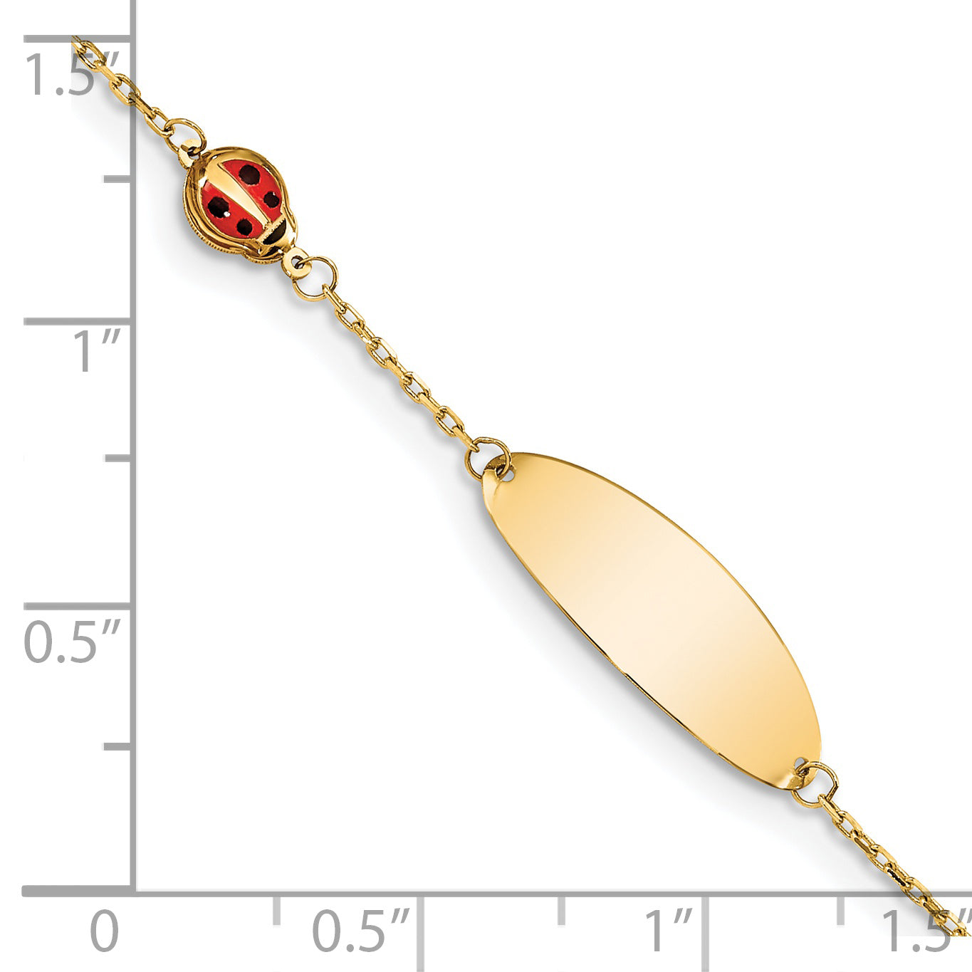 14K Polished Red Enamel Ladybug and 20x7mm Plate 5.5 inch Baby/Child ID Bracelet with 0.5 inch Extender BID107