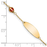 14K Polished Red Enamel Ladybug and 20x7mm Plate 5.5 inch Baby/Child ID Bracelet with 0.5 inch Extender BID107