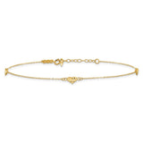 14k Polished Diamond-cut Triple Puffed Hearts 9 inch Plus 1 inch Extender - Total 10 inch Anklet ANK287