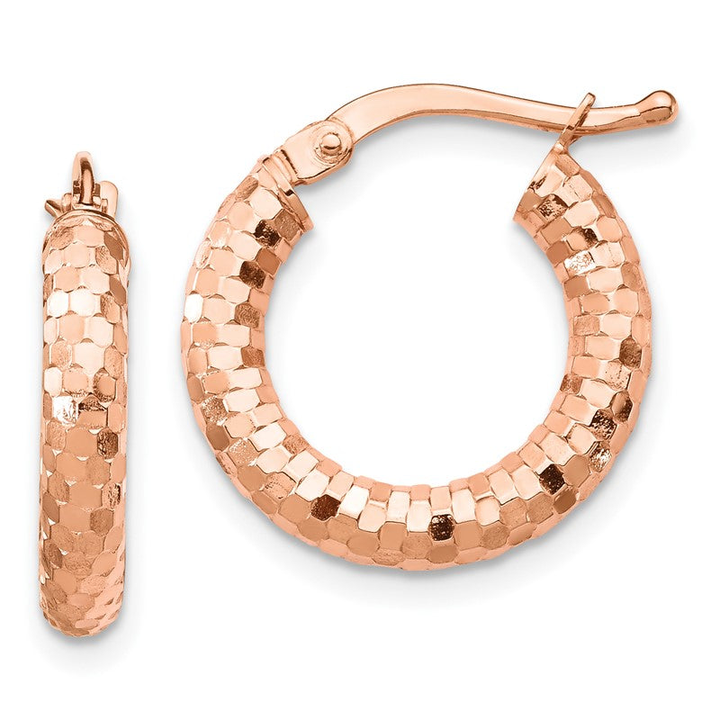 14k Rose Gold 3x17mm Diamond-cut Tube Hoop Earrings TF1700R