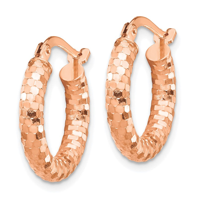 14k Rose Gold 3x17mm Diamond-cut Tube Hoop Earrings TF1700R